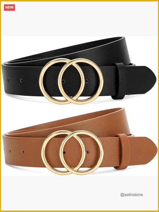 2 Pack Faux Leather Belts with Double O Ring Buckle main image 6
